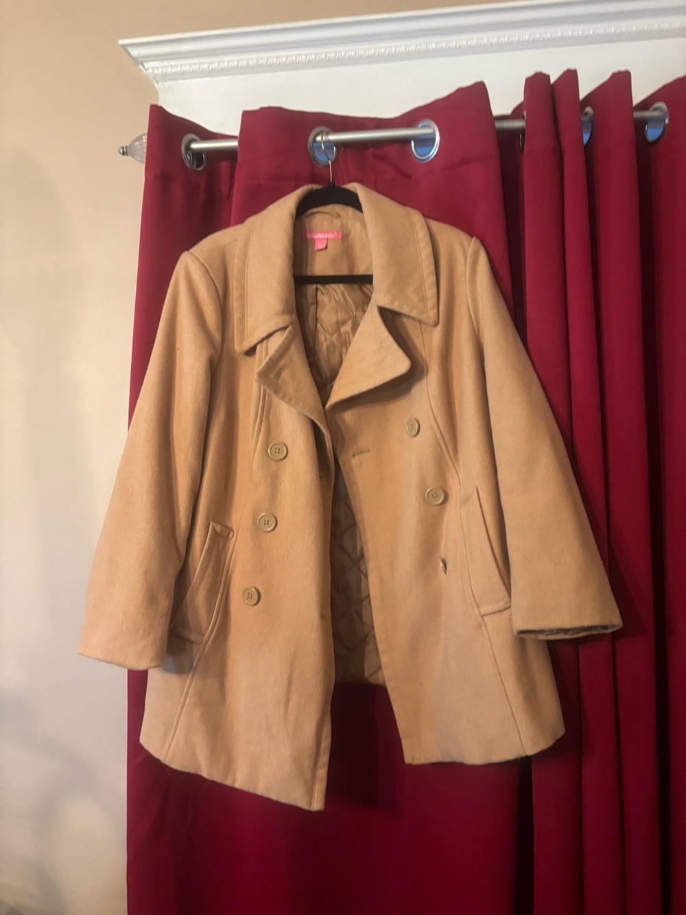 20 w Womens Classic Double-Breasted Tan Peacoat